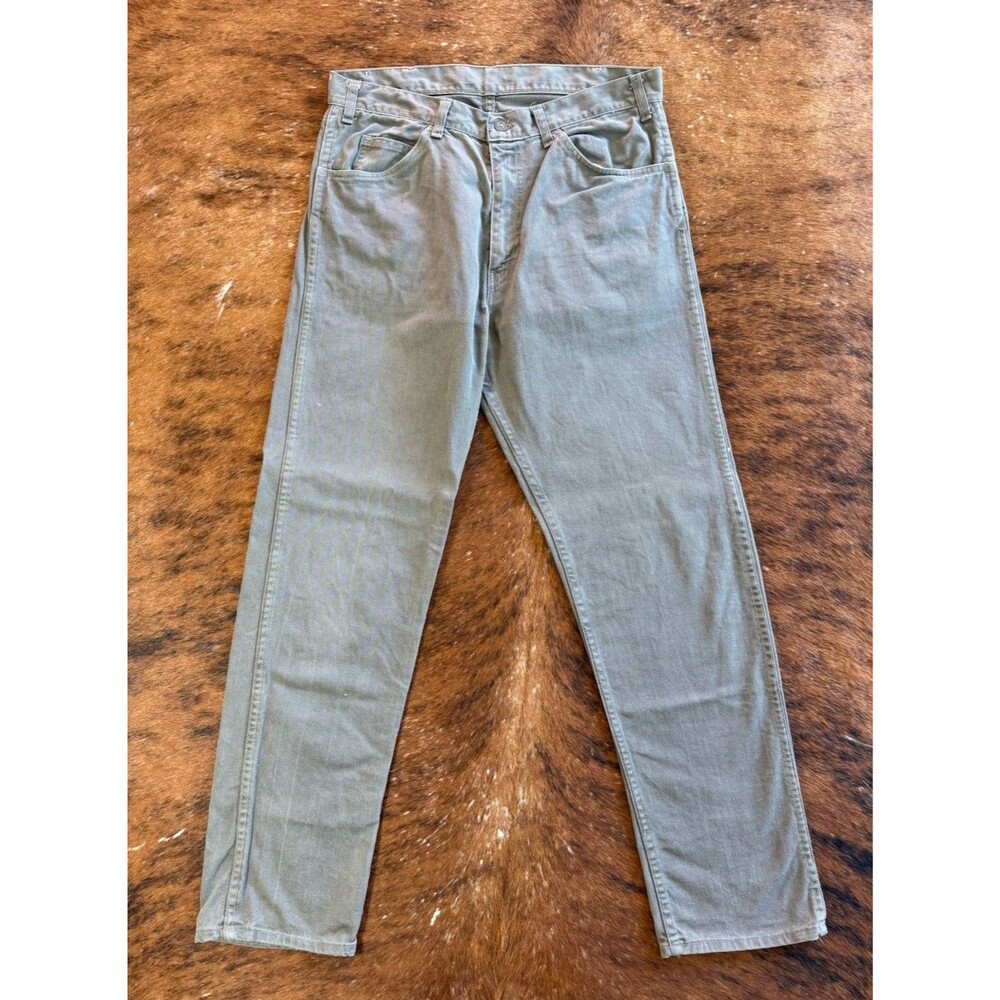 Vtg 60s Levis BIG E Cotton Twill Trousers Grey White Tab Pants Talon Zip 32x30